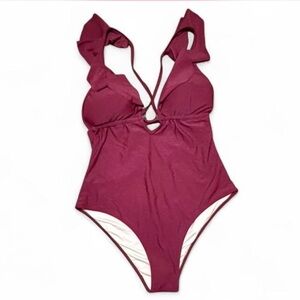 Cupshe Burgundy Ruffle One Piece Swimsuit